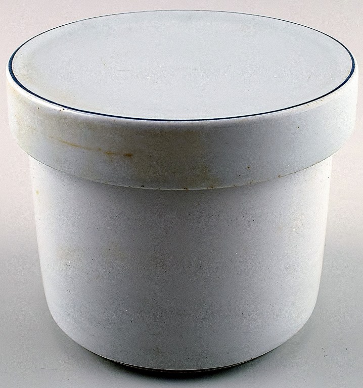 Butter Bowl / lidded honey/jam jar. Aluminia/Royal Copenhagen blue line, 
earthenware.