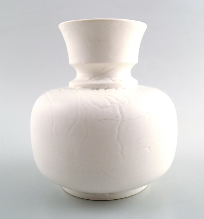 Wilhelm Kaage, Gustavsberg, pottery vase in white glaze.
