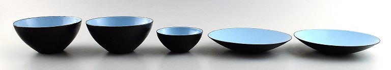 Krenit 3 bowls and two dishes by Herbert Krenchel. Black metal and turquoise enamel.