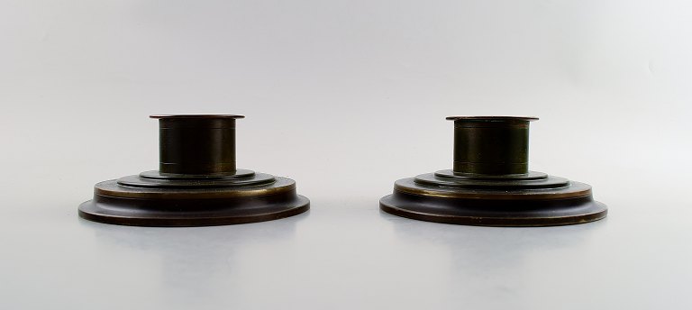 Just Andersen art deco, pair of light bronze low candlesticks, number LB 2122.