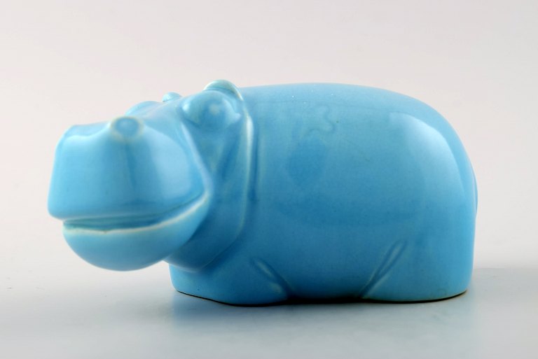 Rare Gustavsberg hippo, turquoise glaze, by Stig Lindberg, Swedish ceramist.