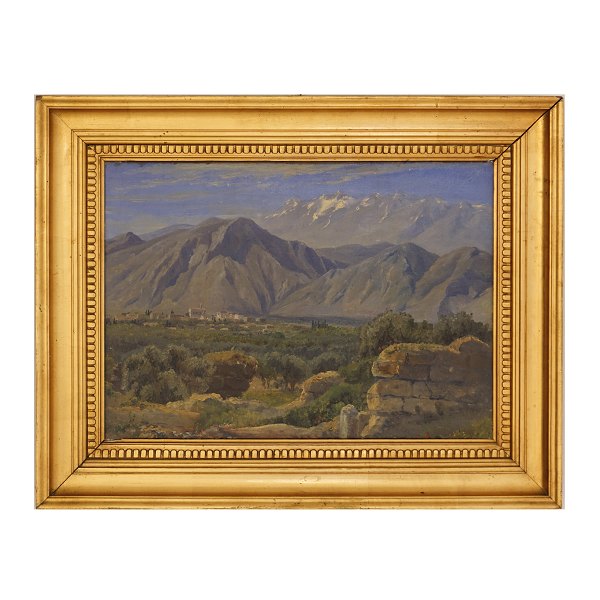 Thorald Læssøe, 1816-1878, zugeschrieben, Öl auf Leinen. Italienisches Dorf um 
1850. Lichtmasse: 33x46cm. Mit Rahmen: 48x61cm