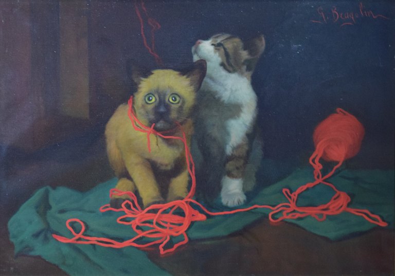 GIOVANNI BRAGOLIN (born 1911, d. 1981) Italian artist.
Oil on canvas. Two kittens.