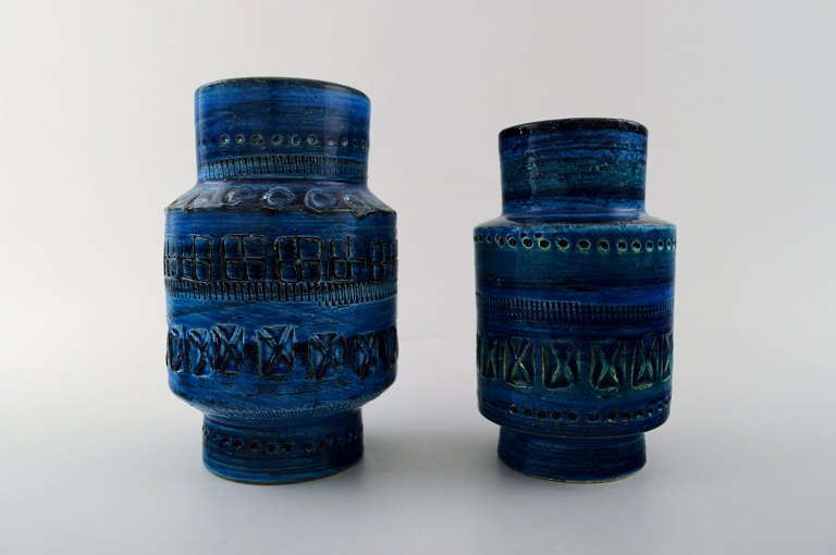 Bitossi, Rimini-blue ceramic vases, designed by Aldo Londi.
