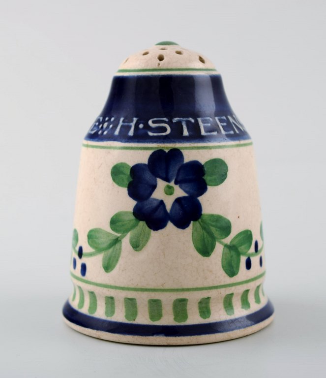 Faience, H. Steensens Margarine saltshaker, Aluminia.
