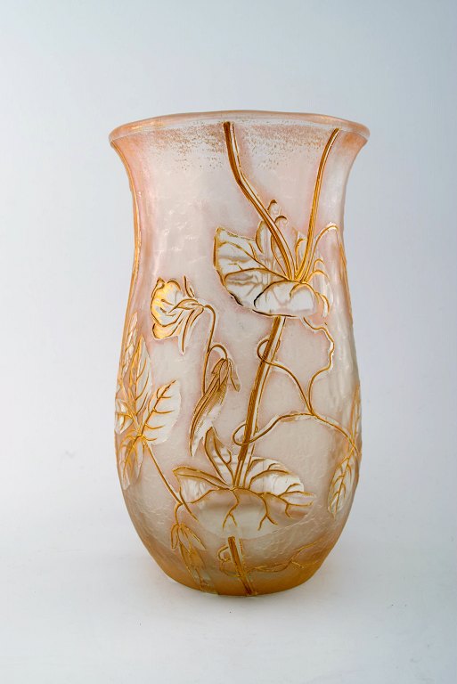 Art Nouveau Cameo vase of glass, adorned with flower ornament in relief, 
partially gilded, Legras St Denis.