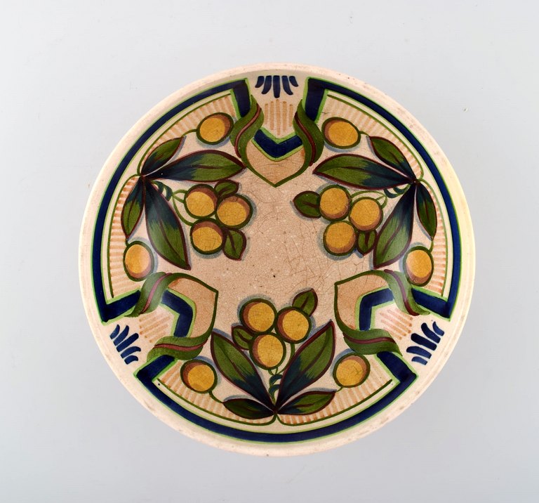 Aluminia faience bowl, hand-painted with fruits, early 1900