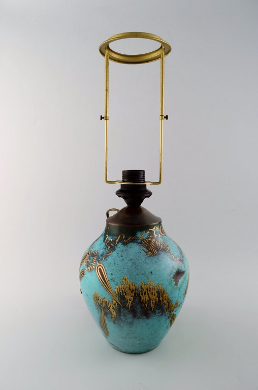 Art Deco table lamp, green patinated bronze with gold decoration "Ikora" WMF 
(Württembergische METALLWARENFABRIK)