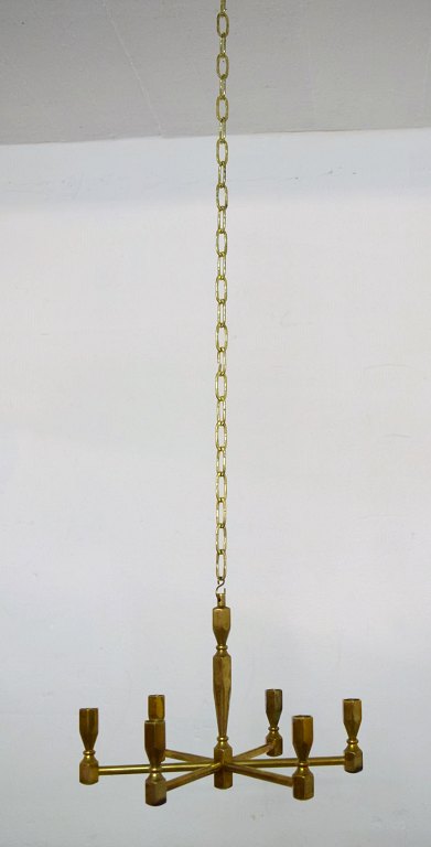 Gusum metal, brass chandelier for six lights.
Swedish design. Mid 20 c.