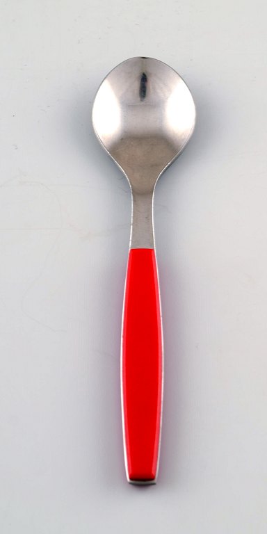 Teaspoon. Henning Koppel. Strata cutlery stainless steel and red plastic.
