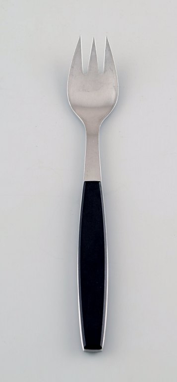 7 pcs. lunch fork. Henning Koppel. Strata cutlery stainless steel and black 
plastic.