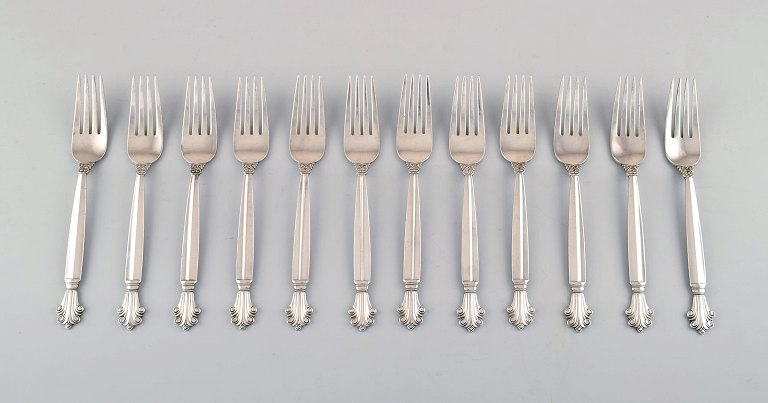 Georg Jensen Acanthus Sterling Silver Set of Twelve Luncheon Forks.
