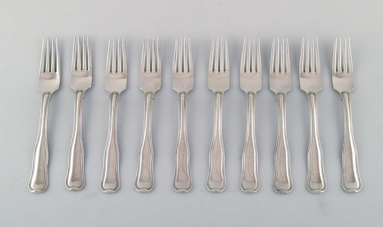 10 stk. Georg Jensen dobbeltriflet frokostgaffel/salatgaffel.