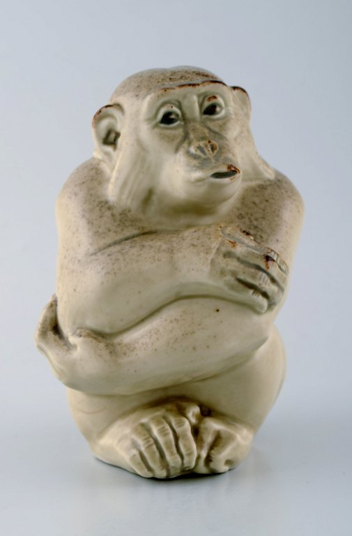 Rare Knud Kyhn for Aluminia/Royal Copenhagen, Stoneware figure, Monkey. Light 
crackled glaze.