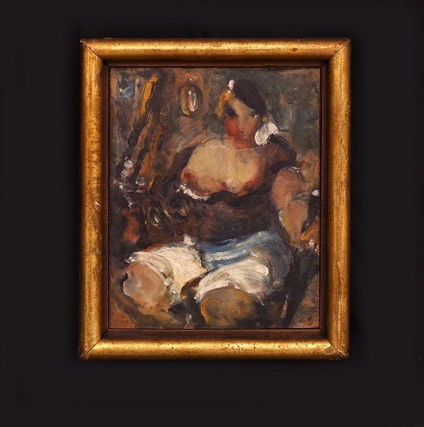 Povl Jerndorff, 1885-1933, Frauenakt. Öl auf Platte um 1925-30. Lichtmasse: 
22x17,5cm. Mit Rahmen: 27x22,5cm