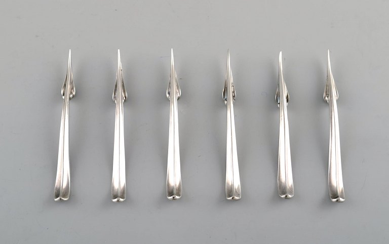 Georg Jensen six nut picks / cocktail picks  of Sterling Silver, 