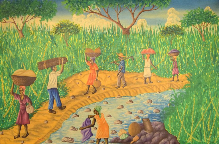 Emile, Haitian artist. Naivist school. Oil on canvas. 1970