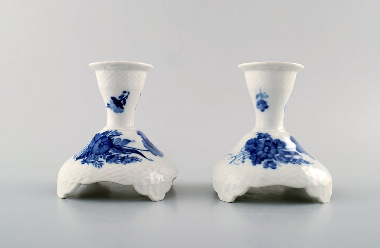 A pair of blue flower curved candlesticks from Royal Copenhagen.
