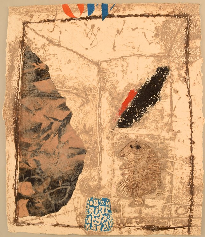 James Coignard f. Tours 1925, d. Cannes 2008.  
Litografi i farver.  Komposition. "Profil et noir", 1980.