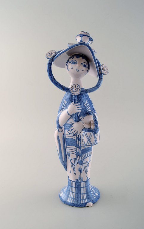 Bjørn Wiinblad unique ceramic figure. "Autumn" in blue "Seasons" Signed and 
dated. 1981.