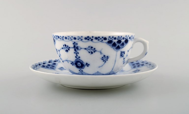 Royal Copenhagen Blue Fluted Half Lace tea cup with saucer # 1/713.