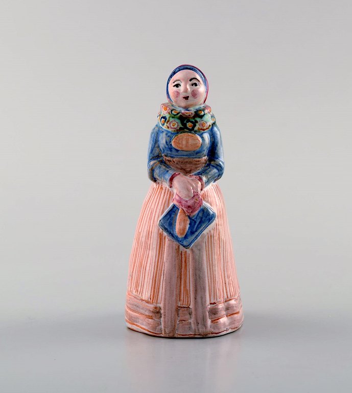 Hjorth (Bornholm) glazed stoneware figure, woman in national costume.