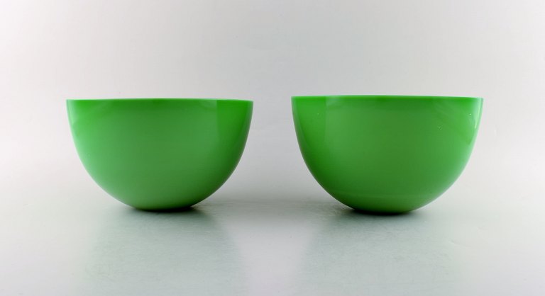 Sven Palmqvist for Orrefors. A pair of green "Colora" bowls in art glass.