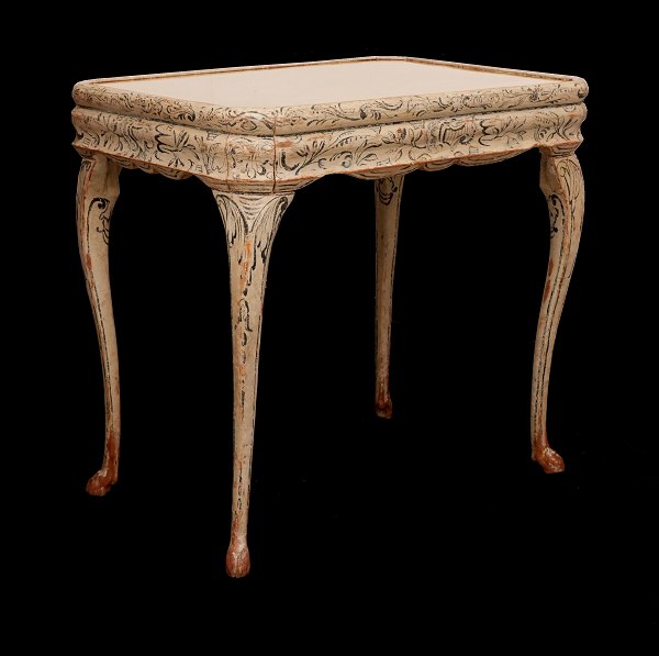 A Danish mid 18th century Rococo brass top table. Denmark circa 1760. H: 71cm. 
Top: 55x72cm