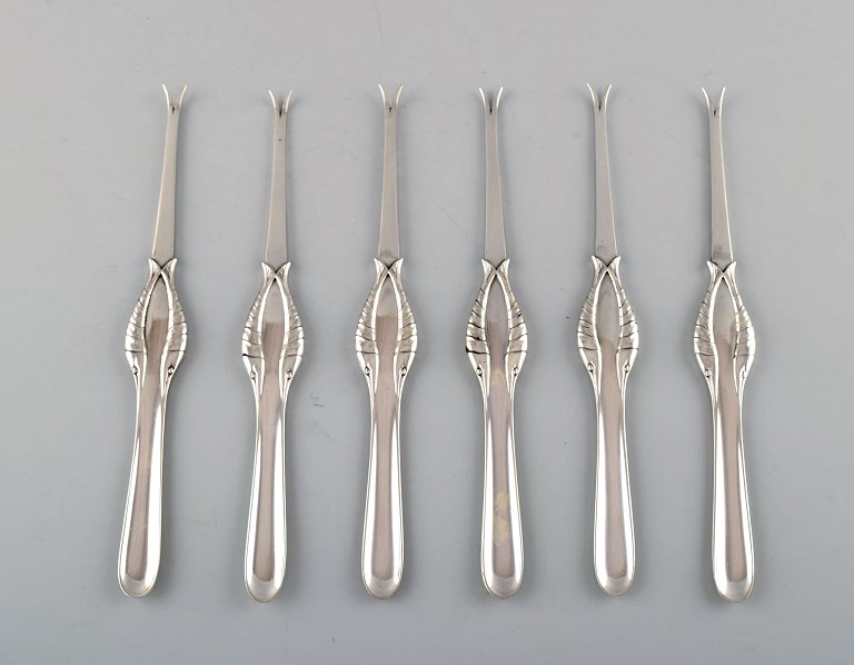 Georg Jensen. A set of 6 rare art nouveau lobster forks in sterling silver. 
1915-1930.