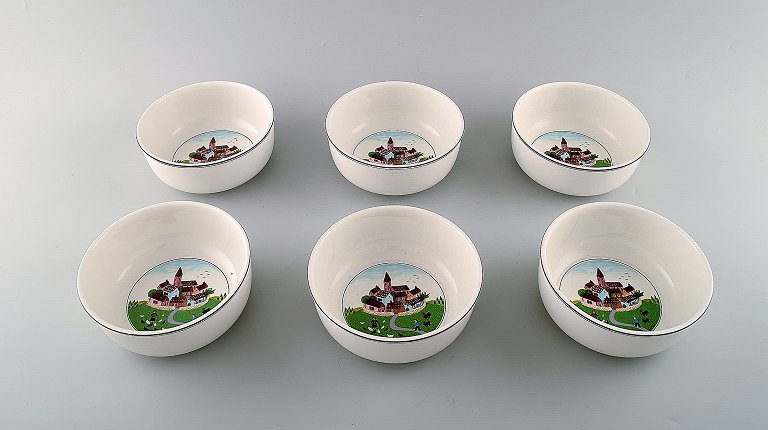 Villeroy & Boch Naif dinner service in porcelain. A set of 6 bowls decorated 
with naivist village motif.