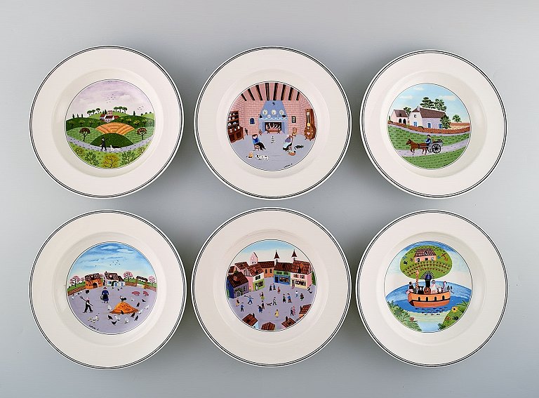 Villeroy & Boch Naif dinner service in porcelain. A set of 6 deep plates 
decorated with naivist motifs.