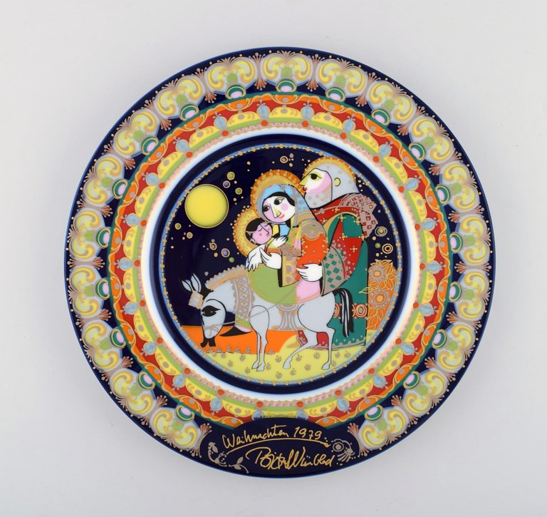 Rare hand painted Rosenthal Bjørn Wiinblad Christmas plate from 1979. "The 
flight to Egypt".