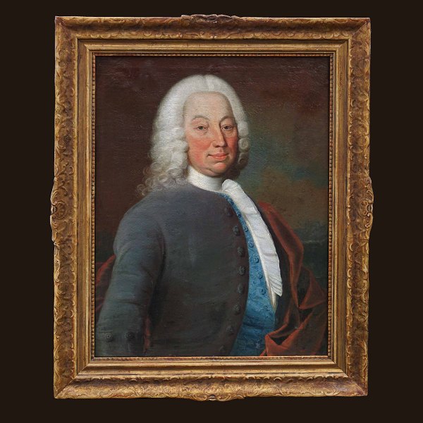 An 18th century portrait of judge Peter J. Rosted by Andreas Brünniche, 1704-69. 
Painted 1754. Signed. Visible size: 57x76cm. With frame: 77x96cm