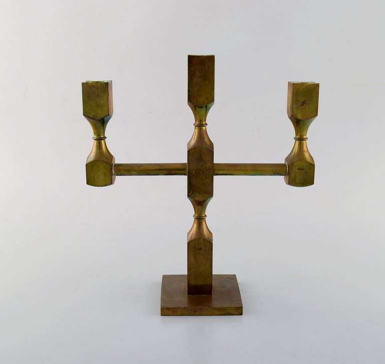 Gusum Metal. Candlestick in brass for three candles. Swedish design, 1960