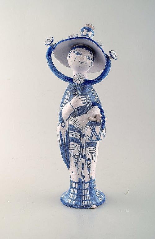 Bjørn Wiinblad unique ceramic figure. "Autumn" in blue "Seasons" Signed and 
dated. 1979.
