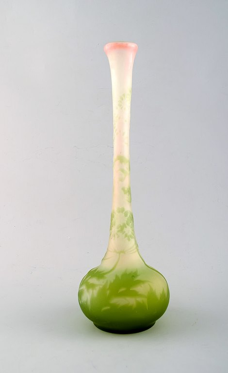 Emile Gallé art glass vase with narrow neck. Approx. 1910