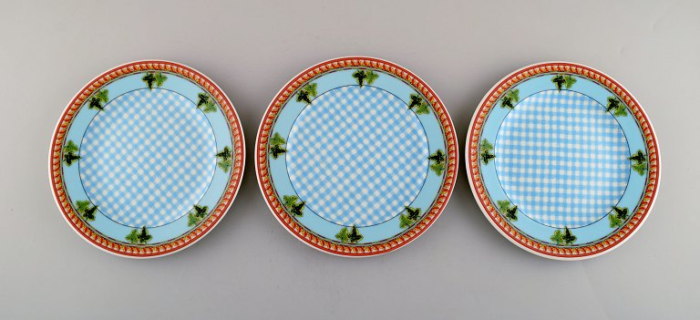 Gianni Versace for Rosenthal. Three "Blue Ivy Leaves" plates. Late 20th century.
