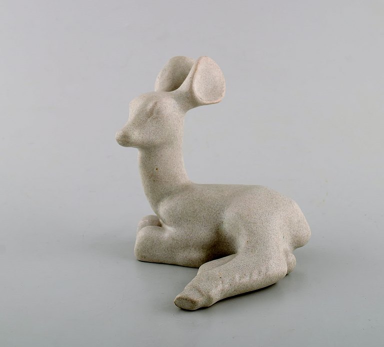 Arne Bang, Denmark. Lying deer in glazed ceramics. 1940