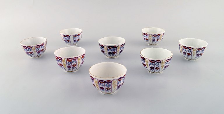 Royal Copenhagen. Eight antique and rare cups in hand painted porcelain. Museum 
Quality. 1790 s.
