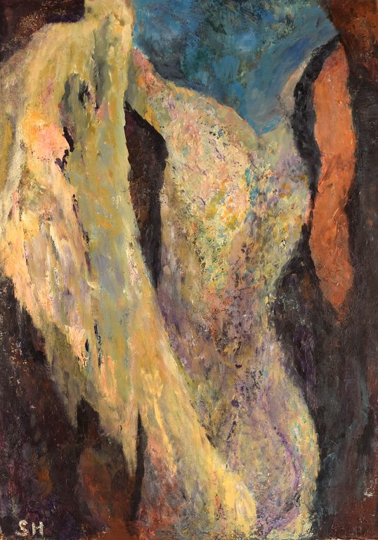 Sonja Henningsen, Danish artist. Oil on canvas. Abstract modernist composition. 
1970