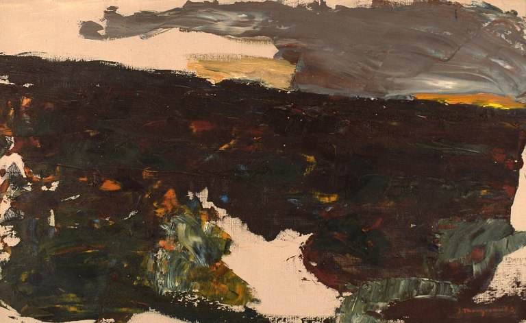 John Thorgren (1918-2000), Swedish artist. Oil on canvas. Modernist landscape. 
Dated 1963.
