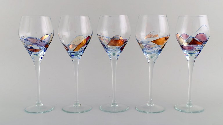 Papillon / Casa Grande, Tiffany. Five large mouth-blown wine glasses. 1980