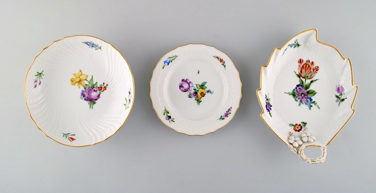 Three parts Royal Copenhagen Light Saxon Flower hand-painted porcelain. Early 
20th century.
