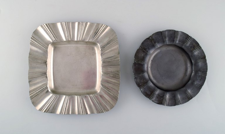 Just Andersen, Denmark. Two art deco dishes in disko metal and tin. 1930 / 40