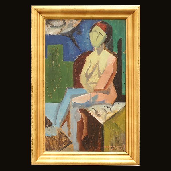 William Scharff, 1886-1959, oil on paper on canvas. Signed and dated Paris 1920. Visible size: 62x38cm. With frame: 75x51cm