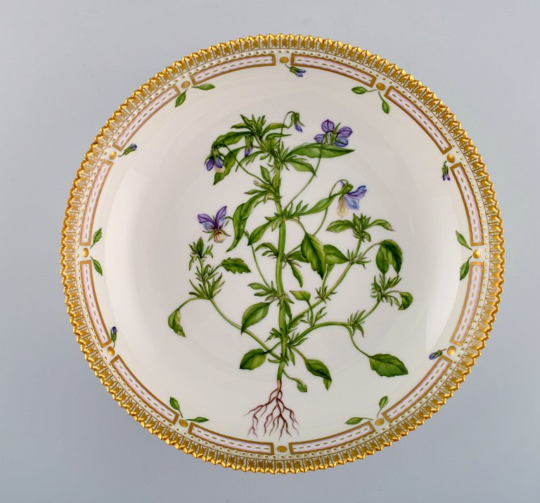 Large Royal Copenhagen Flora Danica porcelain bowl decorated in colours and gold 
with flowers. Model number 20/3505. 
