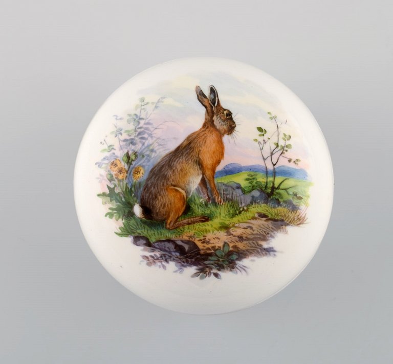 Meissen lågkrukke i håndmalet porcelæn med hare. 1900-tallet.
