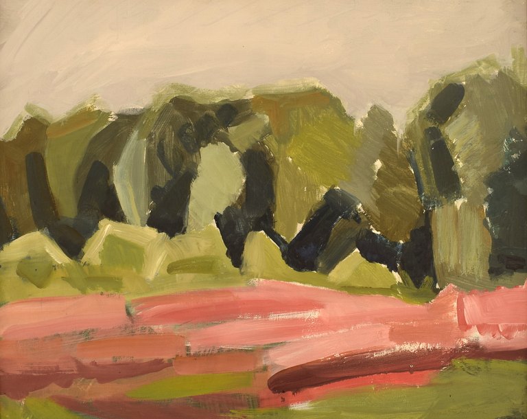 Harald Fredriksson (1902-1973), Sweden. Modernist landscape. Oil on canvas. 
1960s.
