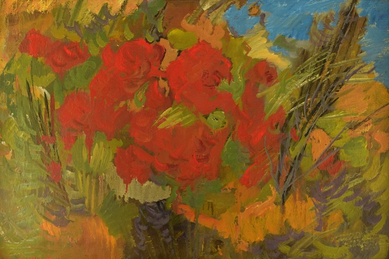 Sture Haglundh (1908-1978), Sverige. Mixed media på plade. Vilde blomster. 
1960