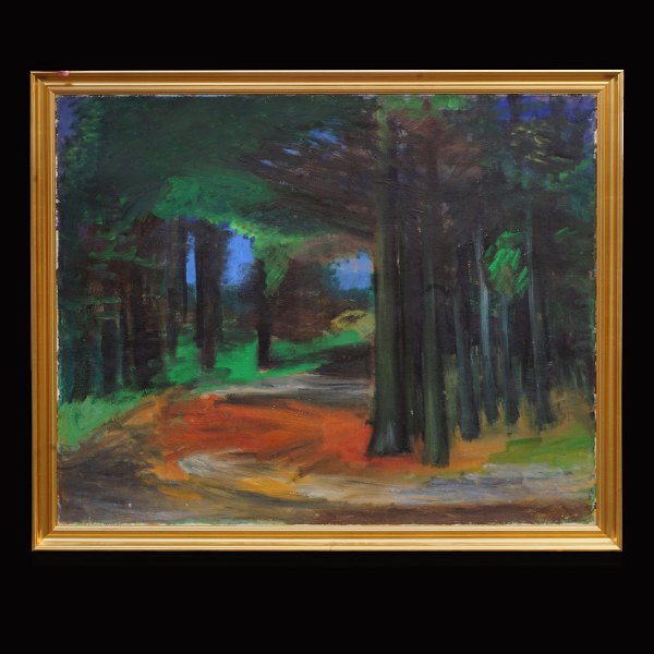 Jens Søndergaard, Denmark, 1895-1957, oil on canvas. Woodscape. Visible size: 
89x109cm. With frame: 99x119cm